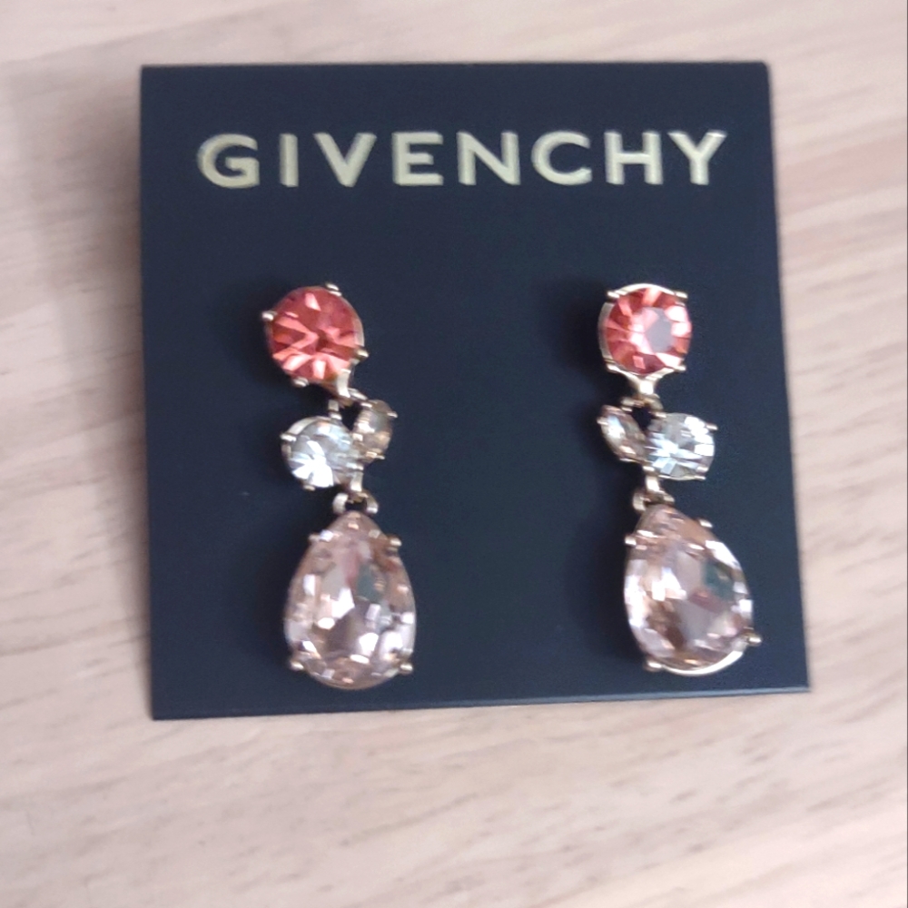 Givenchy Autumn Sparkling Crystal Gold Charm Stud Earrings Y2K Bling